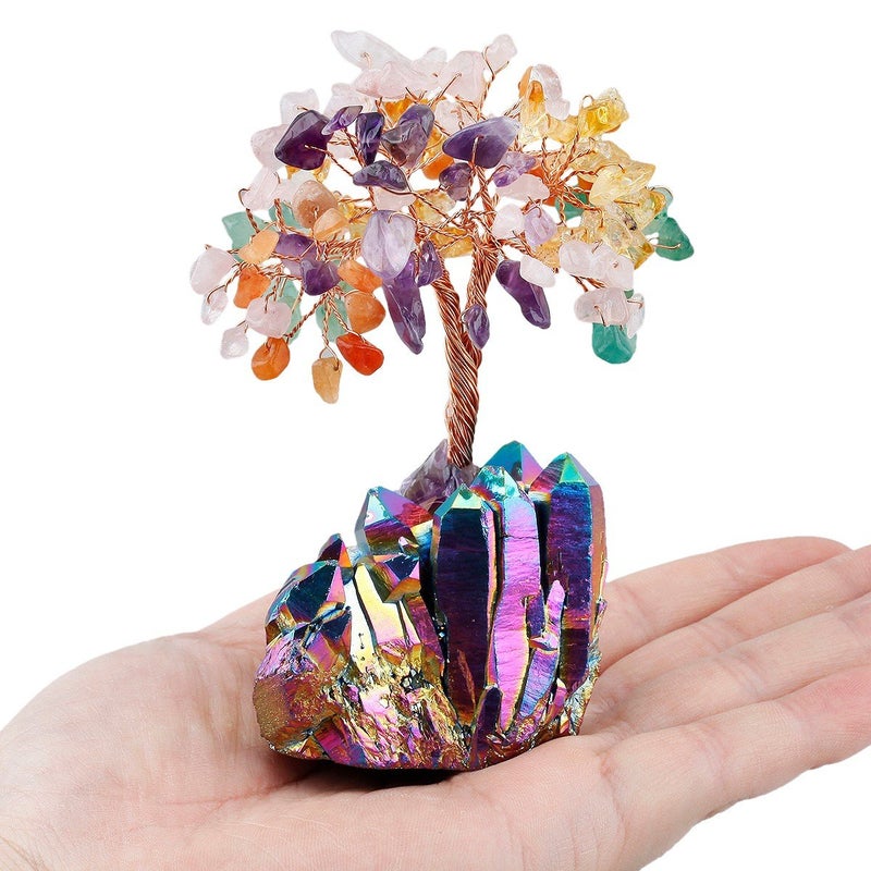 mookaitedecor Colorful Crystal Tree, Quartz Cluster Rainbow Titanium Crystals Base Bonsai Money Tree for Wealth and Luck - Image 2